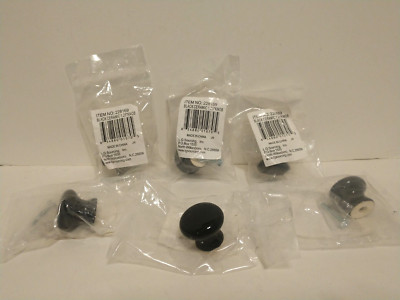 Ceramic BLACK Cabinet Pulls, Knobs, Handles 1.25'' Round Mushroom Shiny Lot of 6