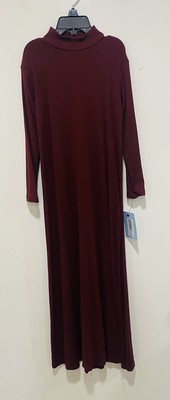 Pea Bee + Jae NWT Burgundy Ribbed Maxi Shell Dress Modal Mock Neck Sz 4 Was $50
