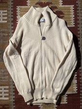 VTG BMW Embroidered Full Zip Cardigan Sweater Ivory Cream Knit Mock Neck Fits L