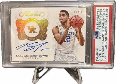 2018 Flawless Collegiate Karl-Anthony Towns Gold Auto /10 PSA 10 Auto 10 Pop 1