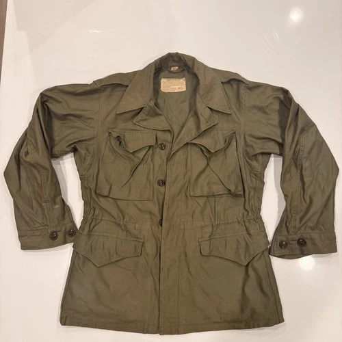 Vintage 40s Military WWII WW2 US ARMY M-1943 Field Jacket Coat Green Rare Sz 34R