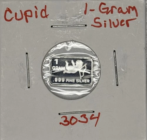 1 Gram .999 Fine Silver Bar - Cupid, Item 3034