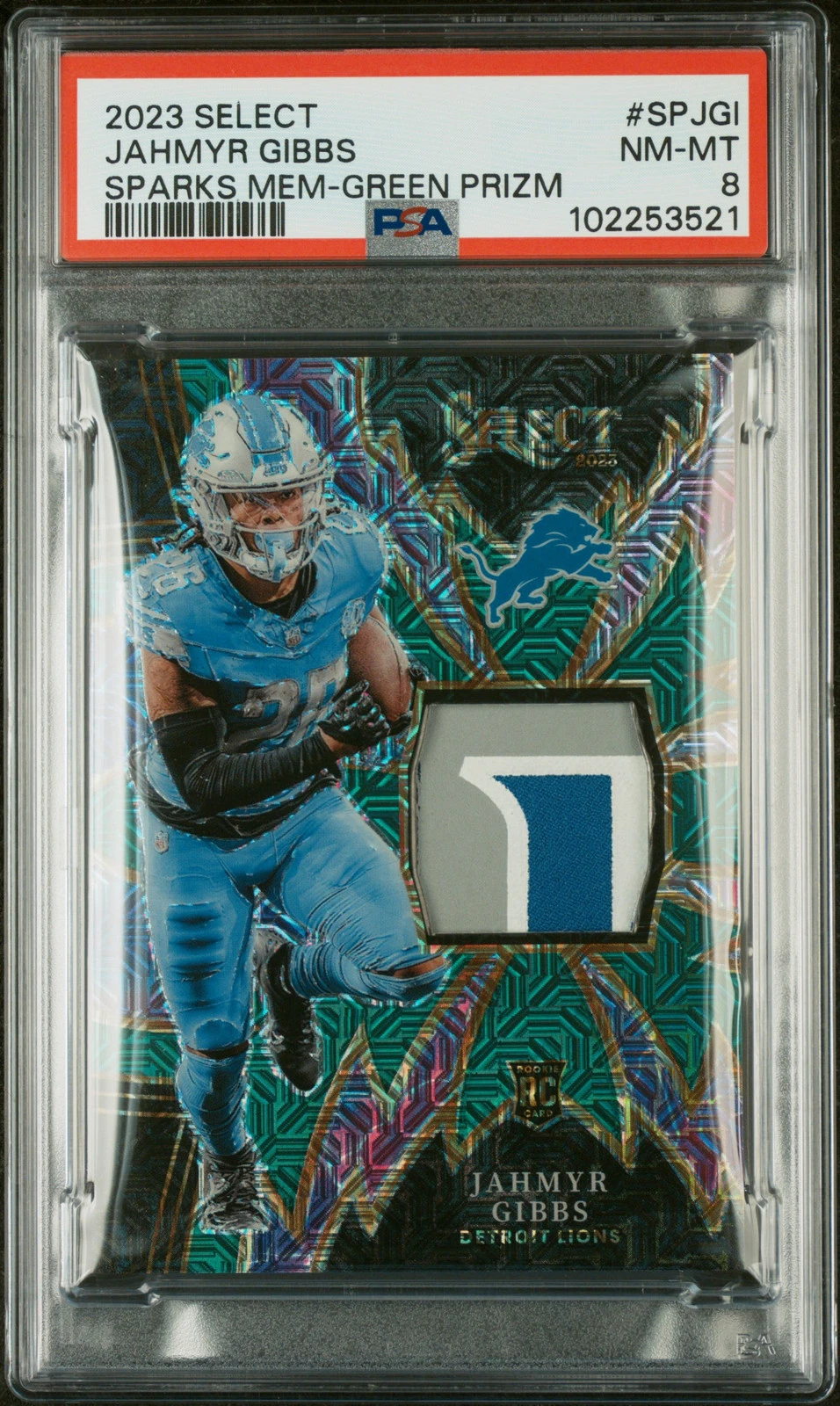 Jahmyr Gibbs Panini Select Sparks Memorabilia #SPJGI Green Prizm