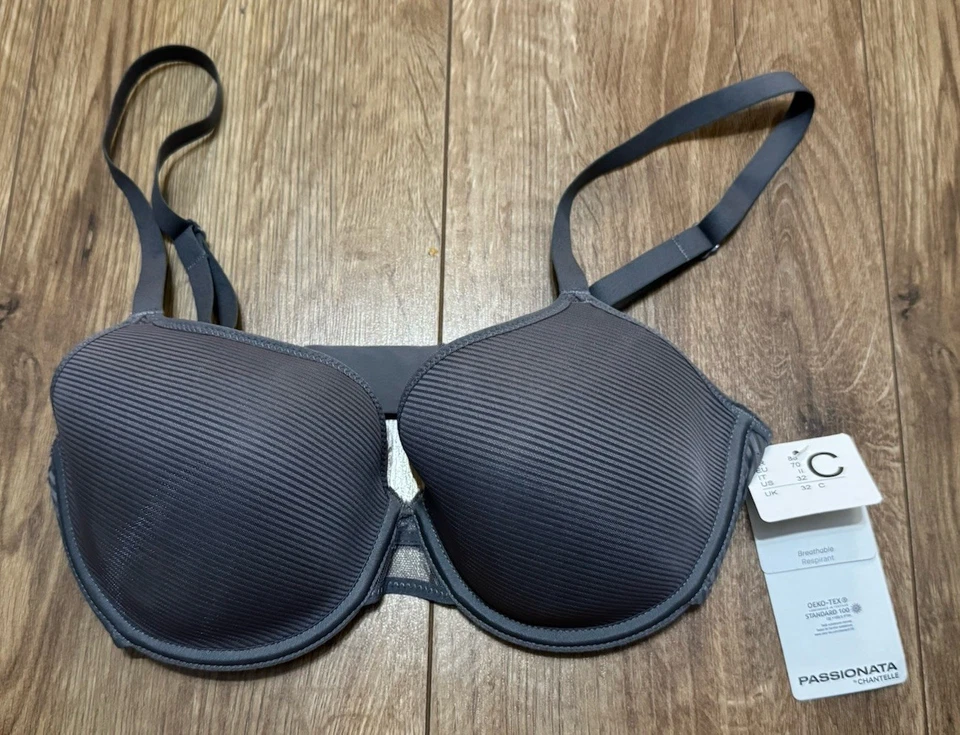 Sujetador a Rayas Transpirable Gris PASSIONATA - Talla UK 32C/EU 70C Nuevo Foto 3 de 4