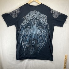 Xzavier XAVR Metallic T Shirt Y2K Grunge Full Back Cross Thin Bluestone XL