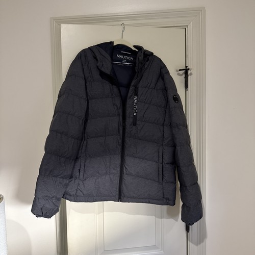 NAUTICA Heather Gray Ultra Light Down Jacket Quilted Puffer Coat Mens Size Lg