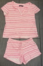 Lauren Ralph Lauren Women's Pajama Short Set Pink Stripe Size Medium Cotton