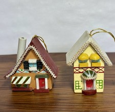 Set of 2 Vintage Kurt Adler Wooden Christmas Village Ornaments 1970's