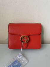 GUCCI Interlocking GG Red Leather Shoulder / Crossbody Chain Bag