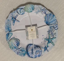 New WIND & WATER Coastal Collection Seashells  Melamine 11" Plates  Set of 4