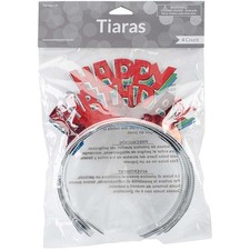 Foil Tiaras 4/Pkg Happy Birthday Assorted Colors