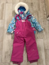 Obermeyer Girls Size 4 Ski Snow Jacket  Overall Bib Pants Set - Pink/Blue