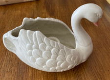 VTG FITZ & FLOYD China Embossed White SWAN Pattern TAPER CANDLE HOLDER