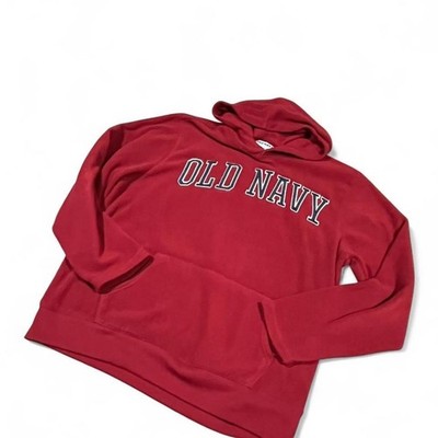 Red and white Y2K Old Navy hoodie fuzzy fleece super comfy size XL