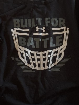 Under Armour YXL,  Loose Built For Battle Football Theme, Black Boys T-Shirt ￼