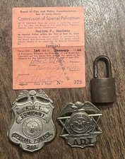Two Vintage Obsolete A.D.T. State Of Illinois Badges With Padlock
