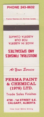 Matchbook Cover - Perma Paint & Chemical 1978 Calgary AB