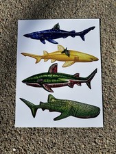 Fruit sharks page 2 Blueberry Lemon Watermelon Kiwi wall decor art piece 11x8.5’