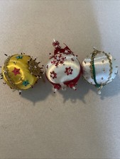 Vintage Satin Christmas Ornaments Push Pin Beaded Sequins Lot of 3 Beautiful 