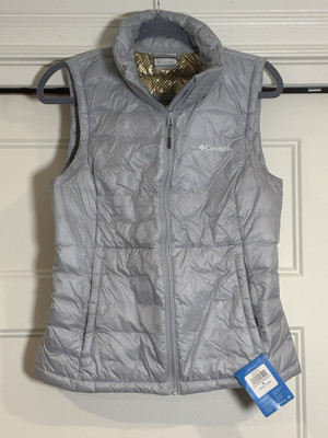 Columbia Gold Infinity Summit Double Wall Down Puffer Vest Womens M Light Gray