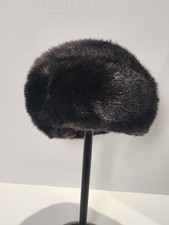Vintage Women's Beanie Style Faux Fur Cap,1950-1960's, Dark Brown, Black Color