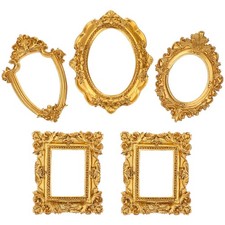 5Pcs Miniature Golden Resin Picture Frames, Vintage Style Photo Props for Des...
