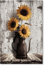 Rustic Sunflower Canvas Wall Art: Vintage 15L" x 10W", Sunflowers