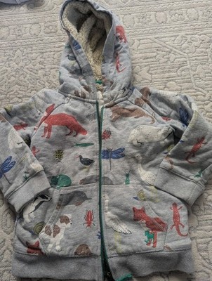 Mini Boden Boys 3-4 Shaggy Lined Hoodie Animals Print