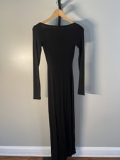 Skims Ribbed Soft Lounge Long Sleeve Dress Color Onyx Sz X-Small AP-DRS-1701