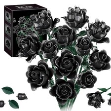 Black Rose Bouquet Building Set with 585 Pieces for Gothic Home Decor