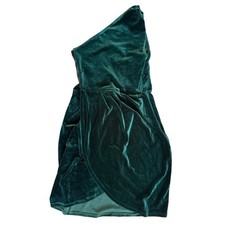 Lulus Velvet Lace One Shoulder Bodycon Mini Dress M Green Party Evening Cocktail