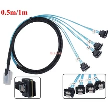 Mini-SAS SFF-8087 to 4xSATA 90 Degree Right Angle Forward Breakout Cable 0.5m/1m