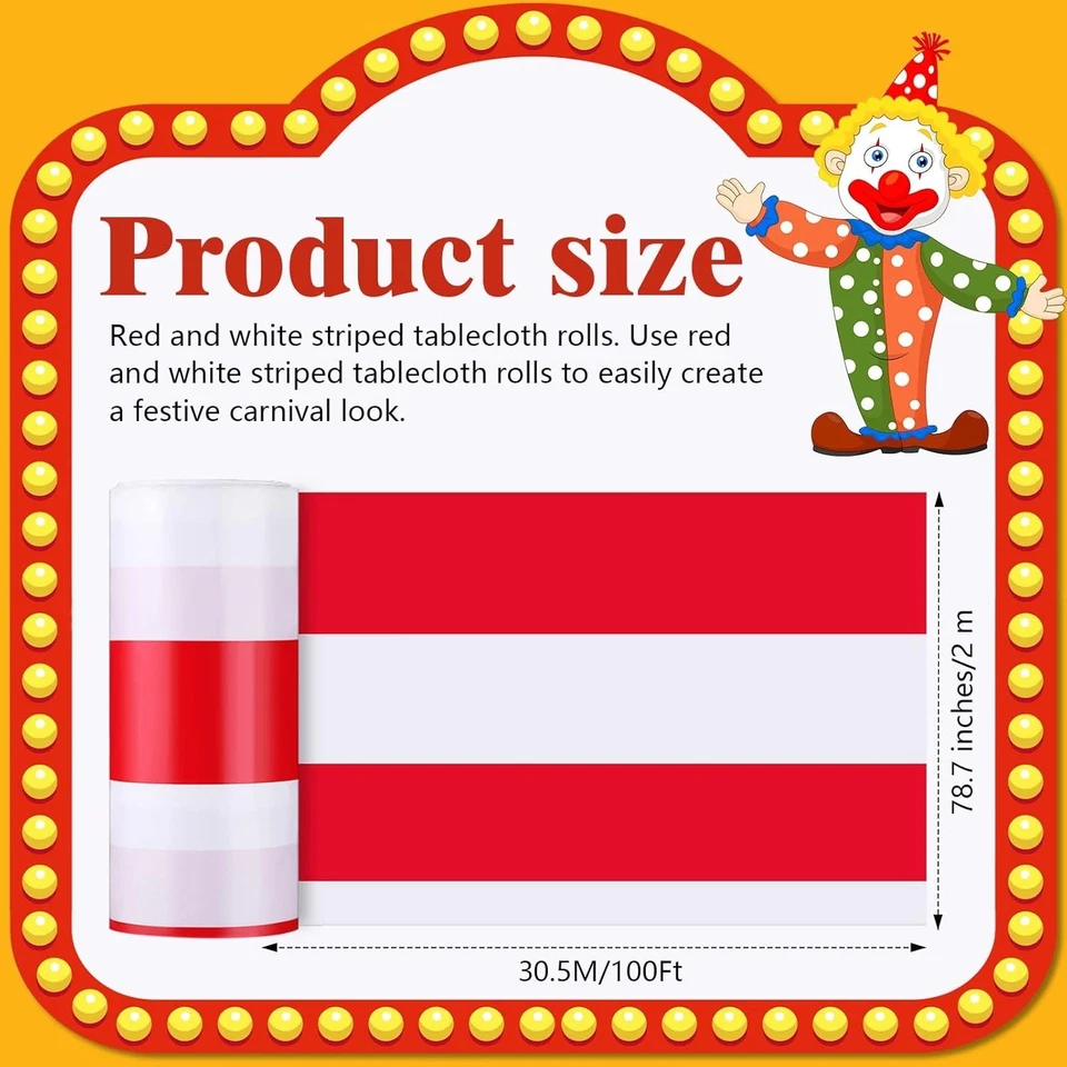 Durable 100 ft Red and White Striped Table Cover Roll - Perfect for Celebrations - Image 4 of 4