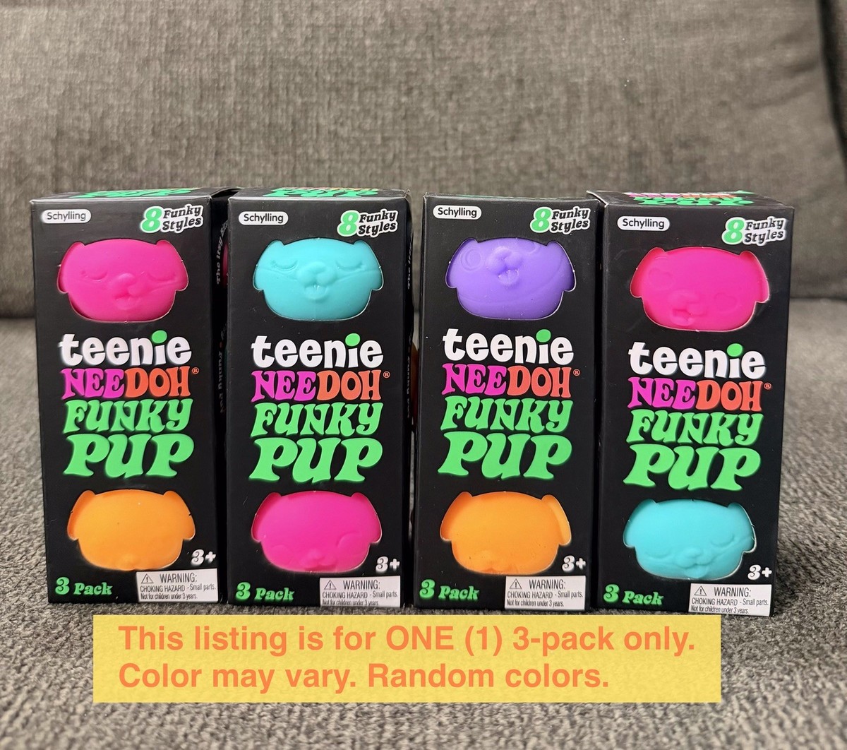 NeeDoh Teenie Funky Pup 3 Pack Neon Squishy Fidget Stress Toy