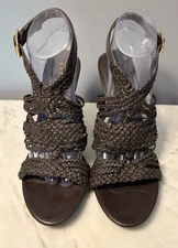 Lauren Ralph Lauren Holleen Brown Braided Leather Sandals 10B 4.5" Heels