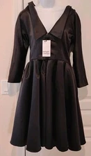 NWT Unique Vintage Size L Cocktail Dress Black Off Shoulder Cute Bows