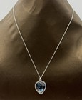 Blue Heart Pendant Necklace | Silver Tone Rhinestone Halo Statement