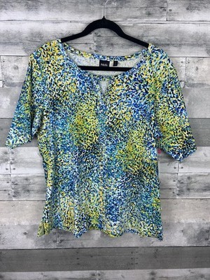 Rafaella Women s 1X Multicolored Short Sleeve Blouse 