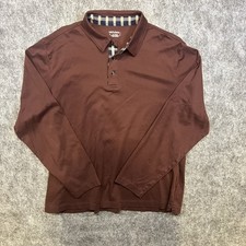 UNTUCKit Long Sleeve Polo Men's XL Solid Burgundy Plaid Trim Damaschino Cotton