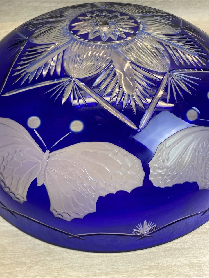 19 IN Bohemian-style Cobalt Cut Clear Frosted Glass Lamp Ceiling Shade Butterfly - Image 2 of 4