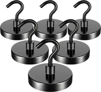 #ad 6 Pack 110 Lbs Magnetic Hooks Heavy Duty Neodymium Magnet Hooks Strong Black M $8.99