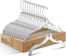 60 Pack Clear Plastic Hangers - 17" Crystal Cut for Home  Clothing Store