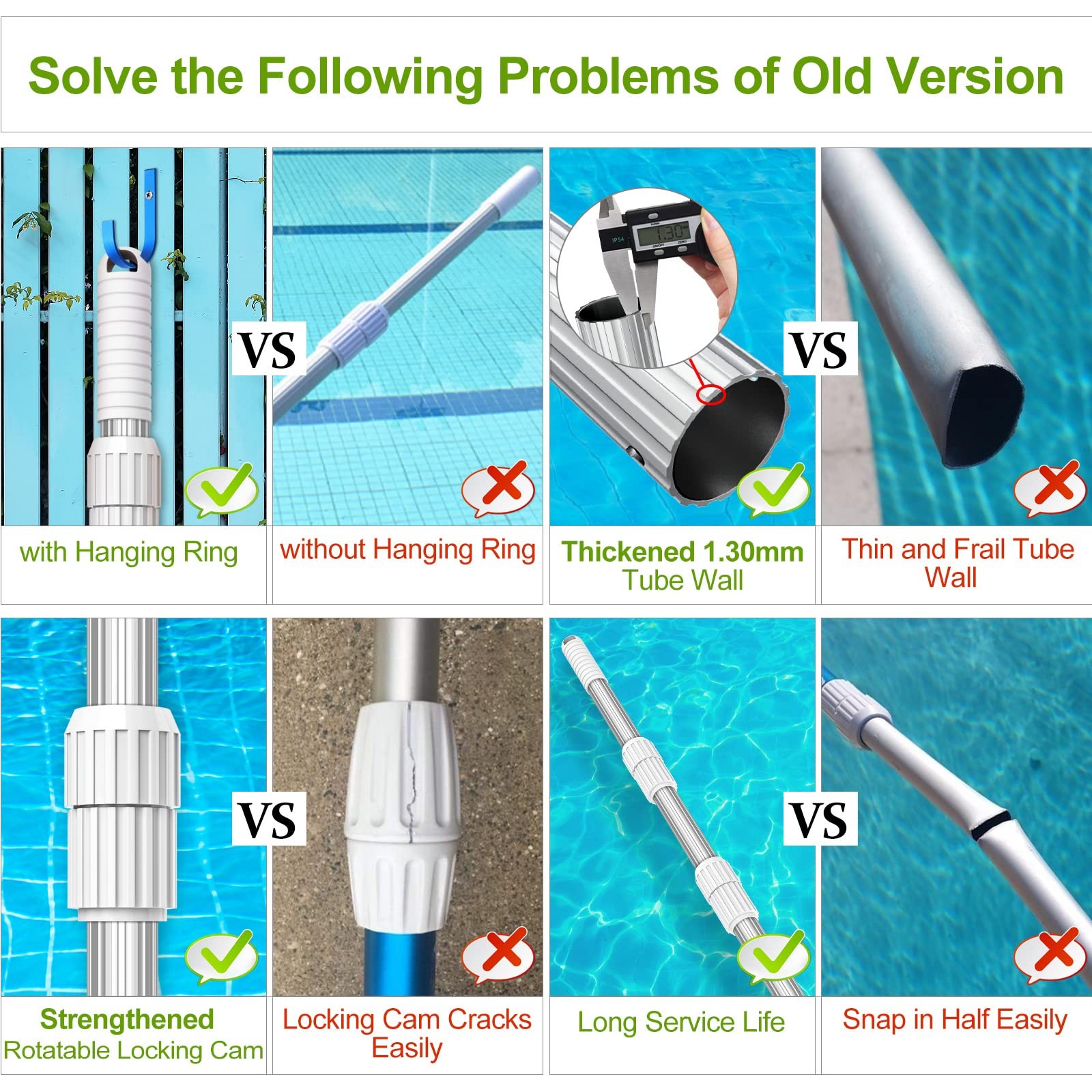 Thickened Telescopic 16.5 Feet Pool Pole Upgraded Heavy Duty Aluminum Swimming P