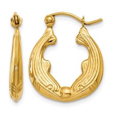 14k Yellow Gold Dolphin Hoop Earrings Perfect Gift for Her