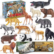 13 Pack Animal Figures with Booklet, Safari Jungle Animal Figurines Realistic