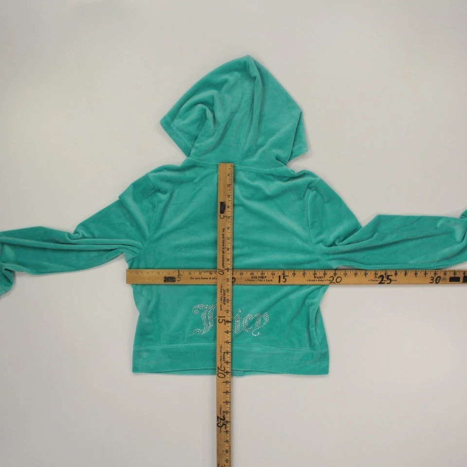 Conjunto de pista de terciopelo Juicy Couture para mujer talla XL verde azulado sudadera con capucha pantalones cortos Bling Y2K Foto 3 de 4