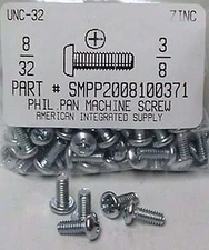 #8-32x3/8 Pan Head Phillips Machine Screws Steel Zinc Plated (100)