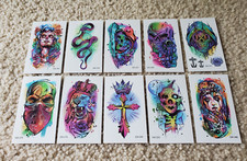 10 Sheet Temporary Tattoos with Snake Cross Skull Body Waterproof Colorful NEW