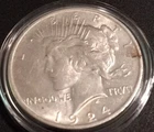 1924 P Peace Dollar 90% Silver AU excellent unclean condition in protective case