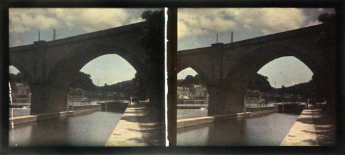 Bretagne.Châteaulin.Finistère.Pont.4 Autochromes Stereo Lumière.6x13+Boite.1924. - Picture 4 of 6